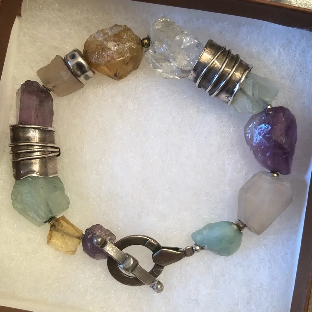 Vintage Silpada Citrine Amethyst Sterling Silver Gold-Filled Bead Bracelet B0710 - Picture 9 of 16